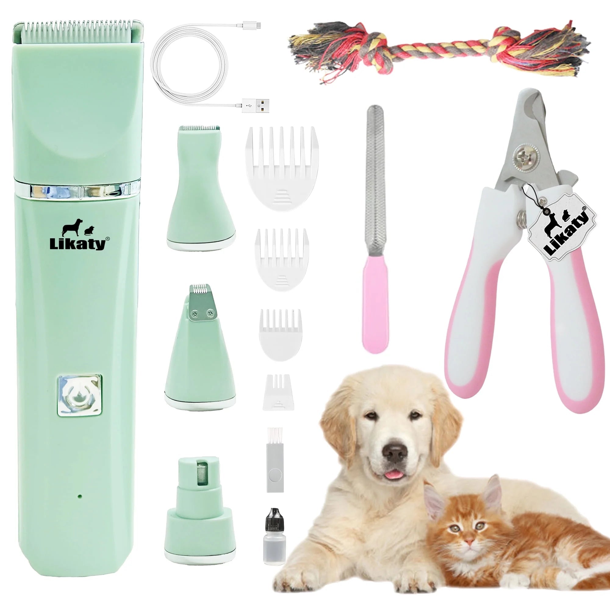 Dogs Hair Clippers Grooming Kit with Nail Grinder, 4 in 1 Cordless Electric Trimmer Low Noise USB Rechargeable Pet Clippers for Small and Large Dogs Cats Animals - AURELLE