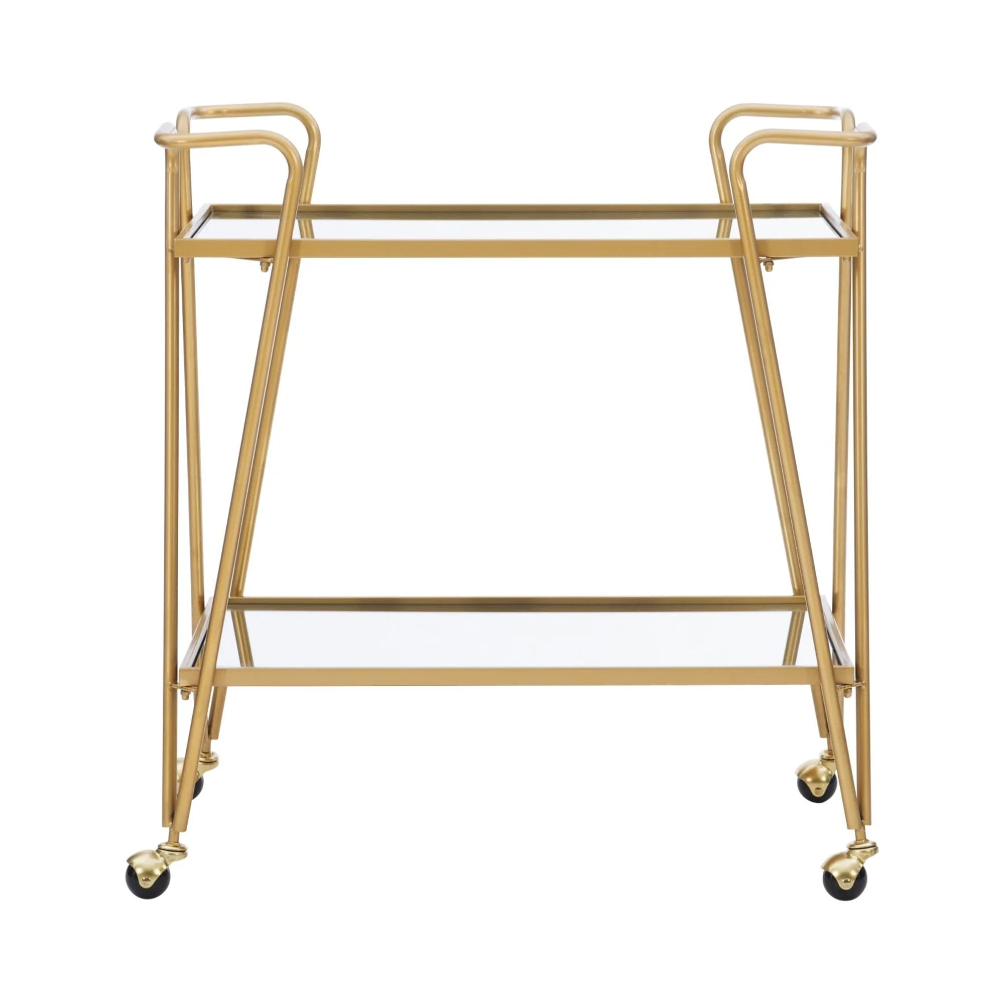 Mia Metal and Mirrored Mid-Century 2 Level Rolling Bar Cart in Gold