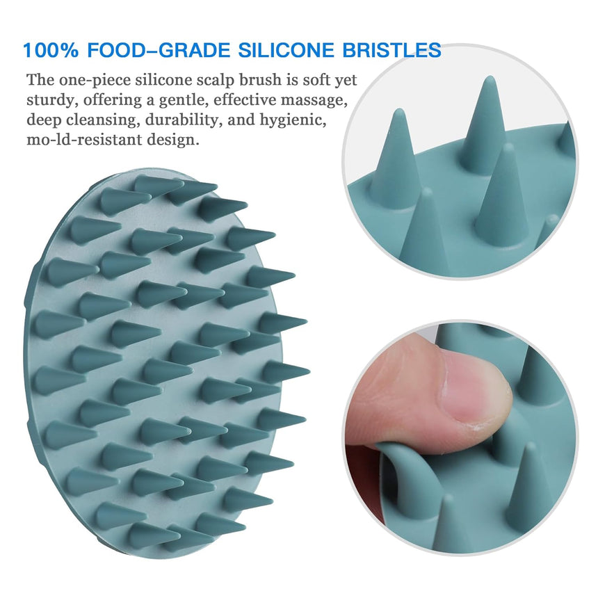 Scalp Massager Shampoo Brush, Wet & Dry Manual Scalp Care Head Scrubber Hair Washing, Soft Silicone Bristles, for Hair Growth, Dandruff Removal (Dark Green)