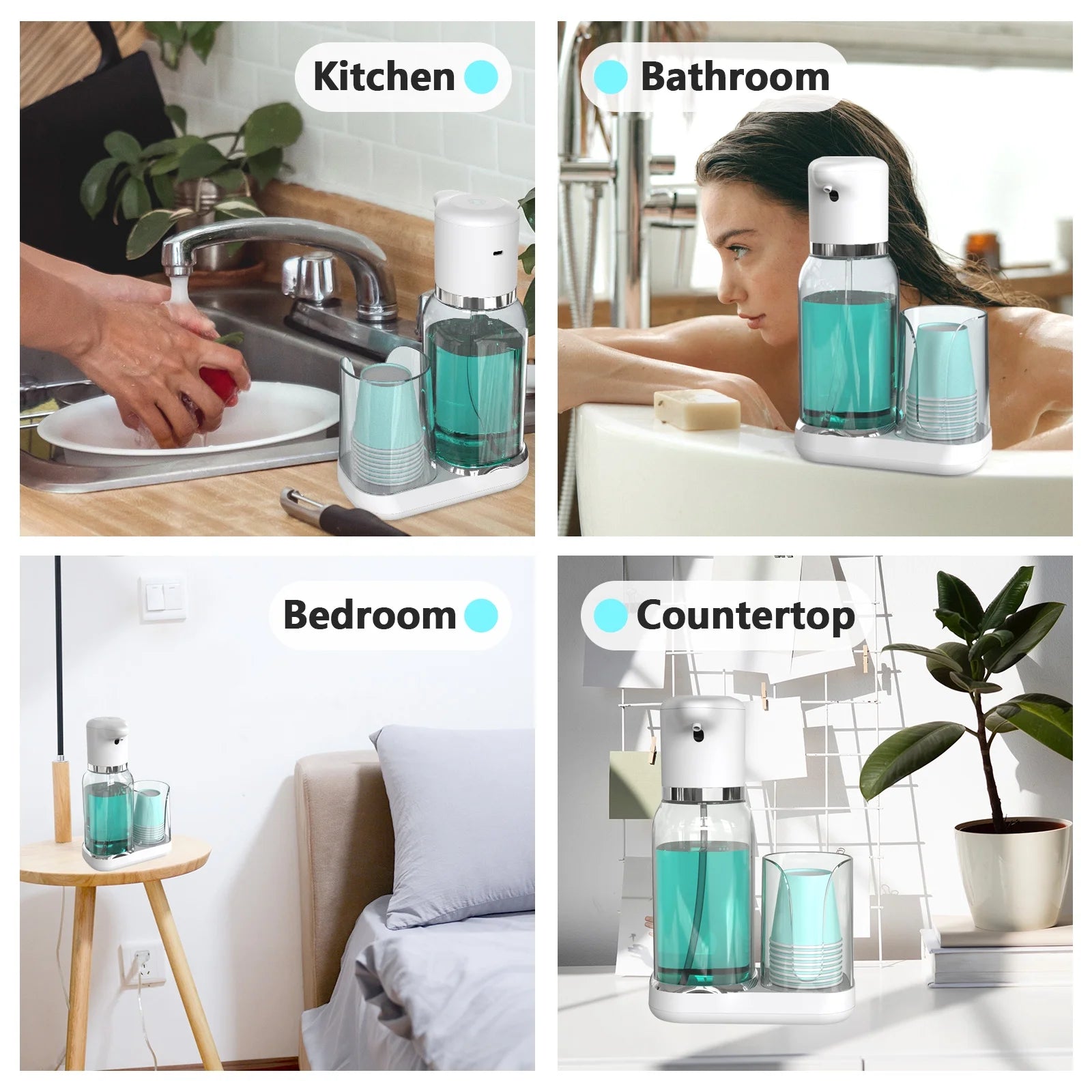 25Oz Electric Mouthwash Dispenser for Bathroom,Plastic Automatic Mouth Wash Dispenser with Cup Holder