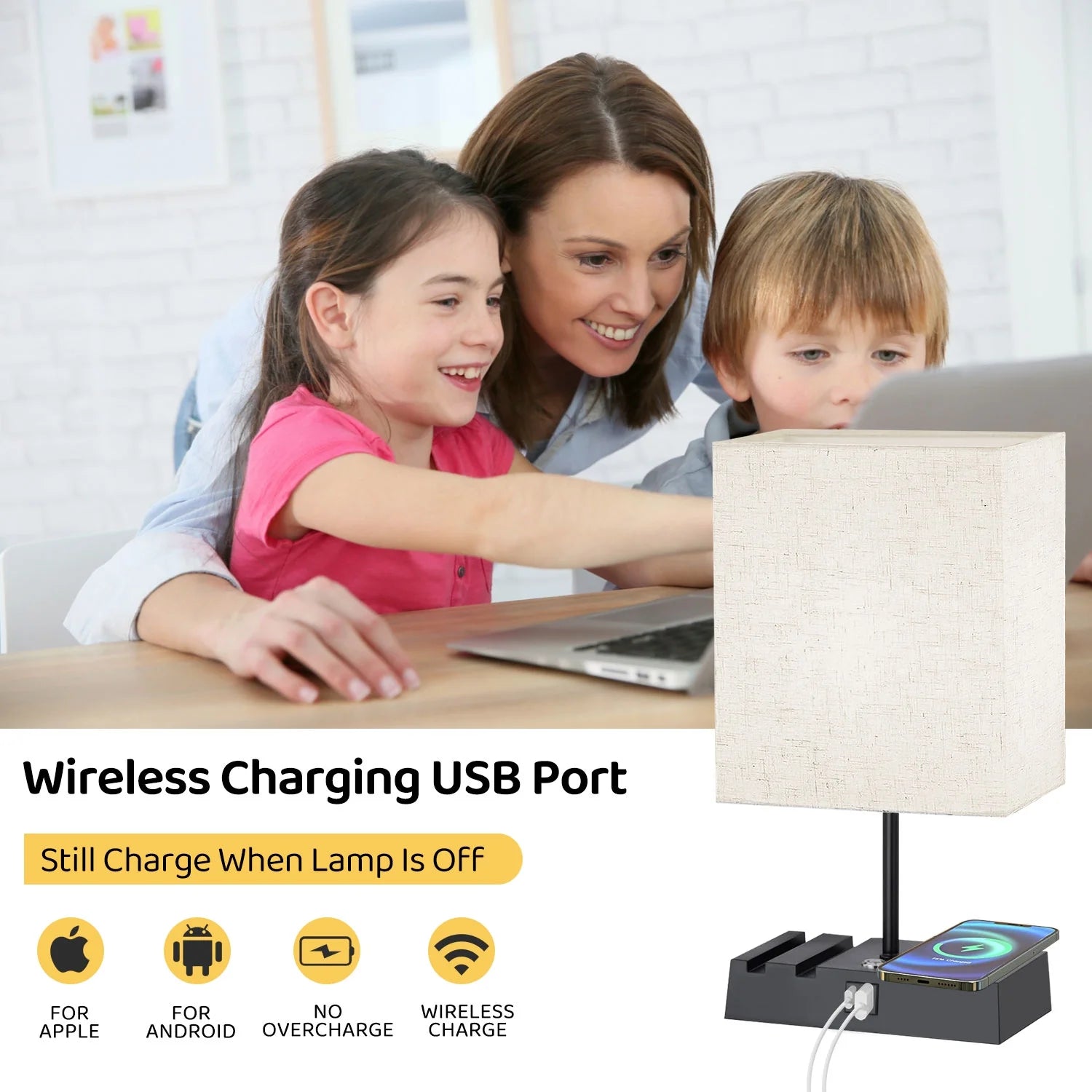 15.9" Iron Bedside Table Lamp with Off-White Shade