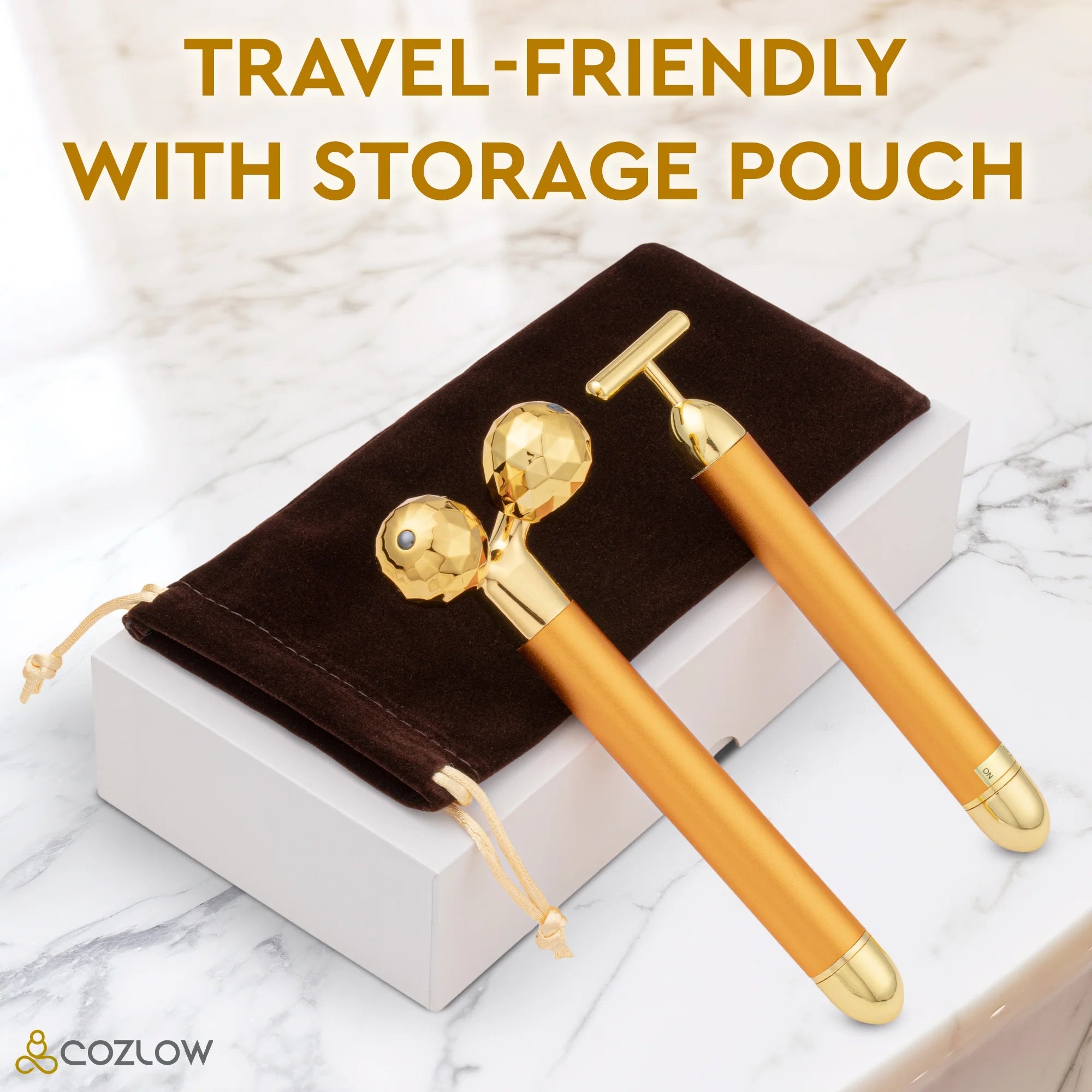 Electric Face Massager Kit for Women, 2-In-1 Vibrating Golden 3D Roller & T-Shape Massager for Facial Skin Care by