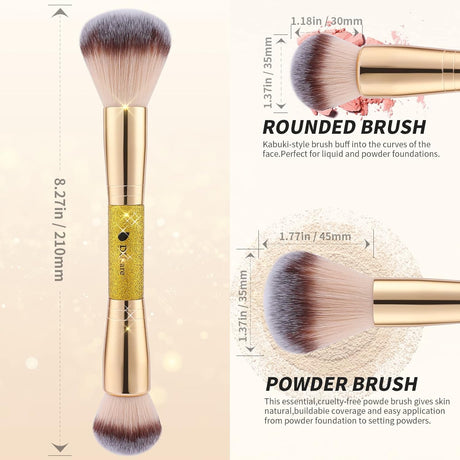 Foundation Powder Brush Double Ended Blush Makeup Brushes, Duo Bronzer Blush Ideal for Cream or Powder
