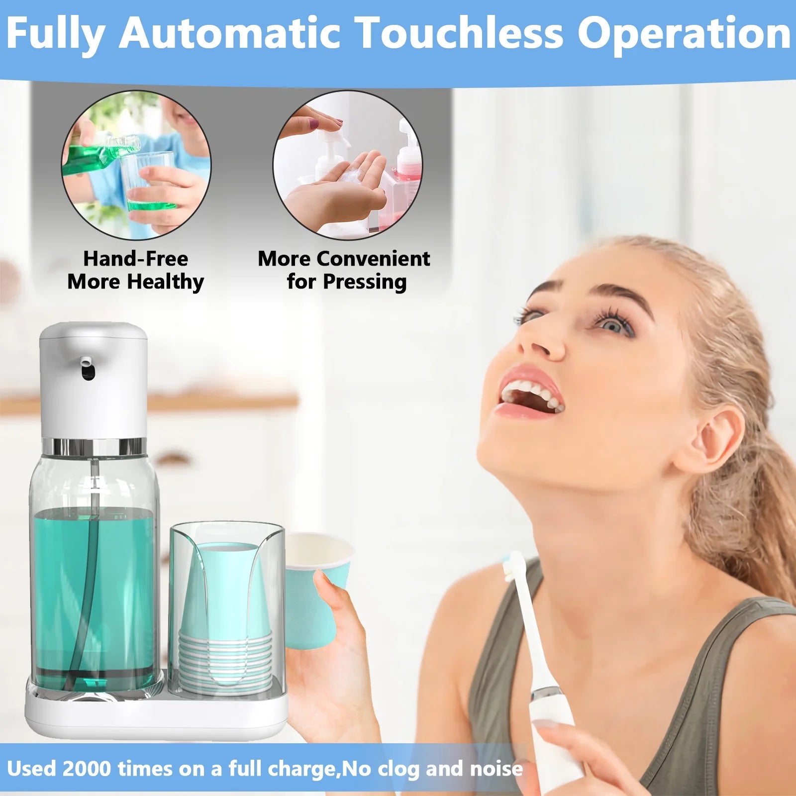 25Oz Electric Mouthwash Dispenser for Bathroom,Plastic Automatic Mouth Wash Dispenser with Cup Holder