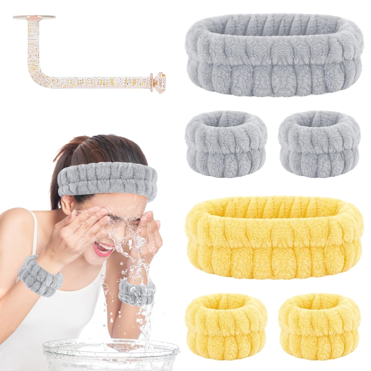 Face Wash Headband and Wristband Set - Microfiber Wrist Towels with Holder for Face Washing and Spa, Absorbent Scrunchies