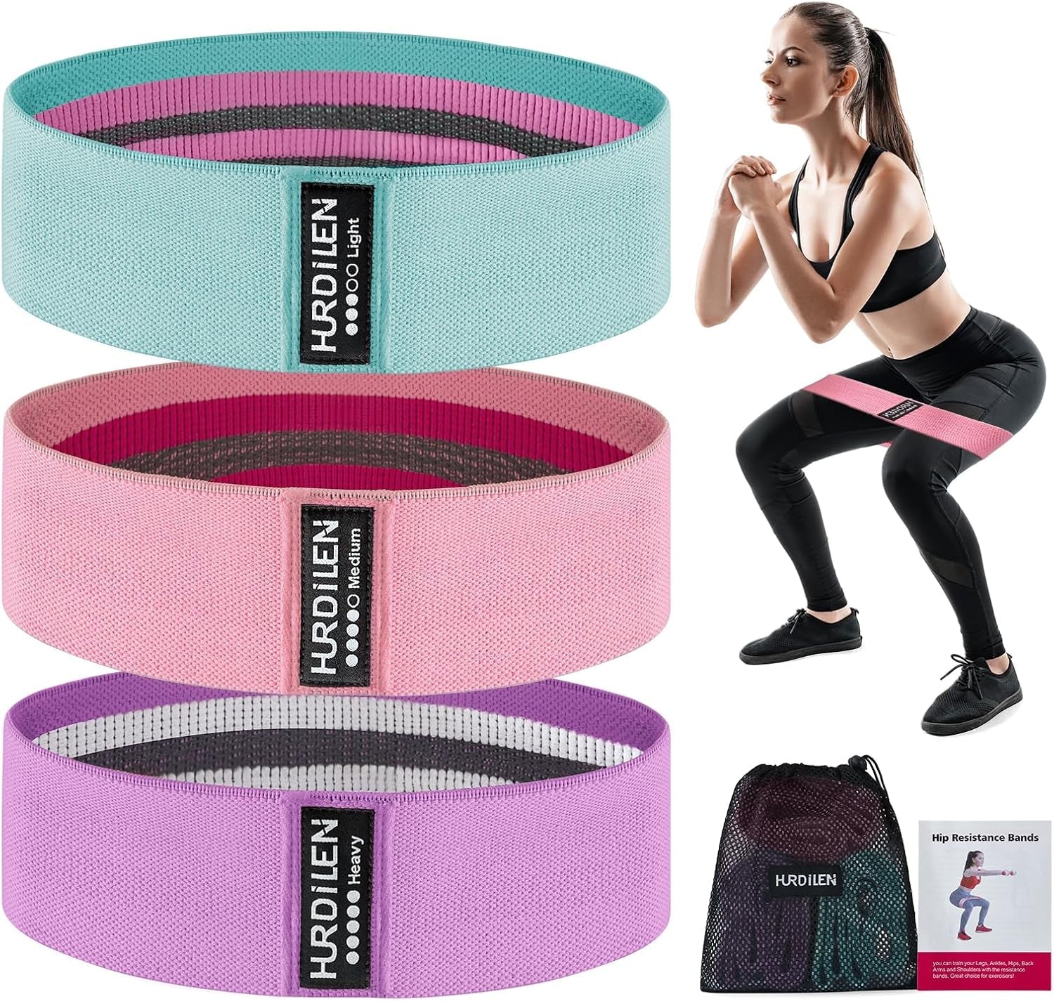 Resistance Bands for Working Out, Exercise Workout Bands for Women & Men, 3 Levels Elastic Stretch Bands for Exercise with Carry Bag for Physical Therapy, Home Fitness, Strength Training, Yoga - AURELLE