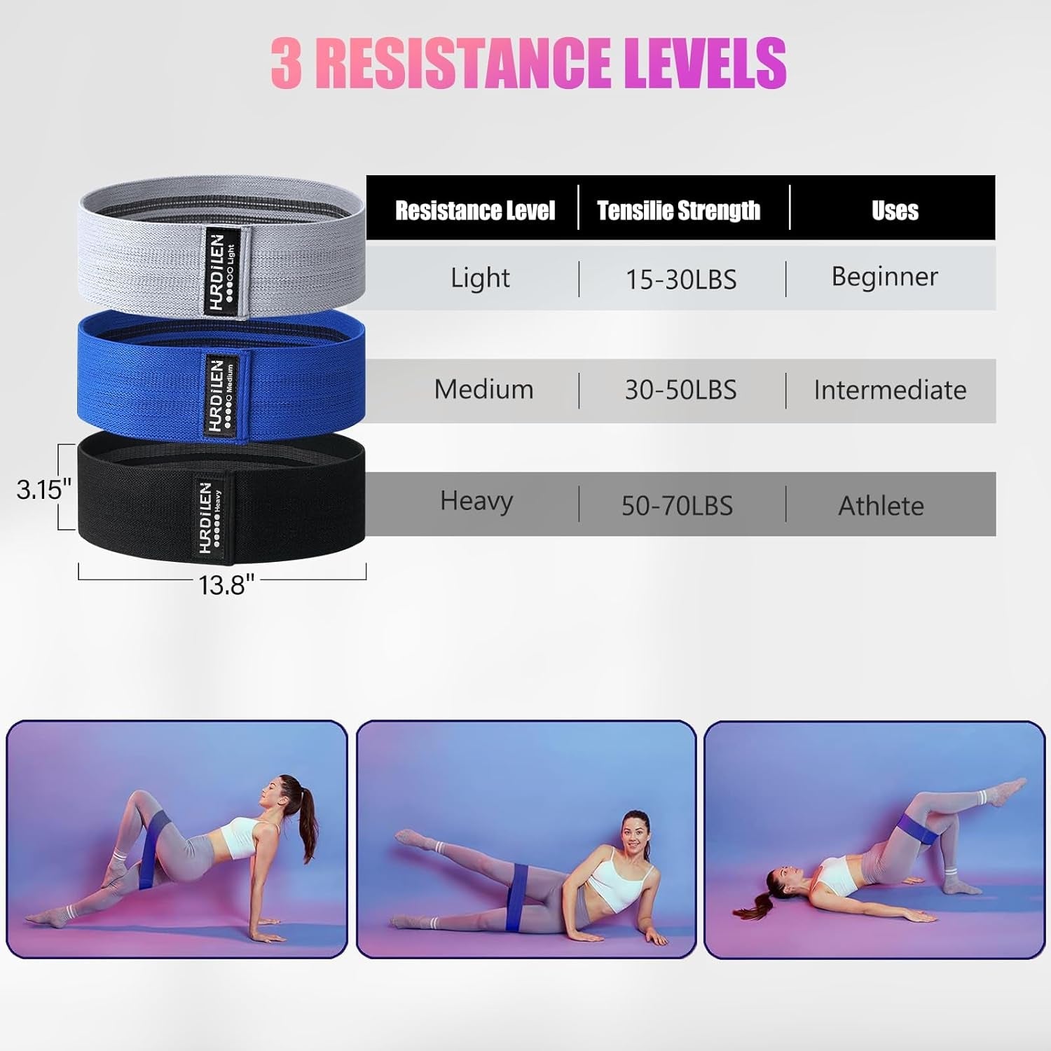 Resistance Bands for Working Out, Exercise Workout Bands for Women & Men, 3 Levels Elastic Stretch Bands for Exercise with Carry Bag for Physical Therapy, Home Fitness, Strength Training, Yoga - AURELLE