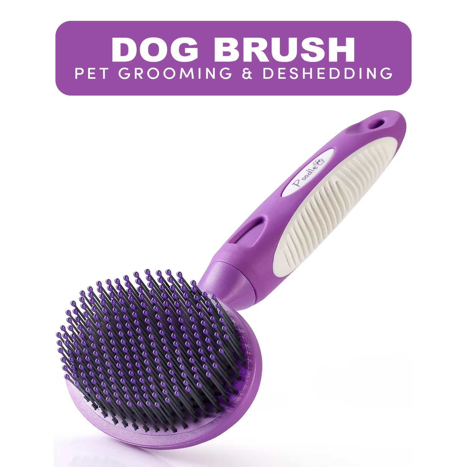 round Soft Bristle Hair Brush Pet Grooming Tool for Dogs & Cats, Purple - AURELLE
