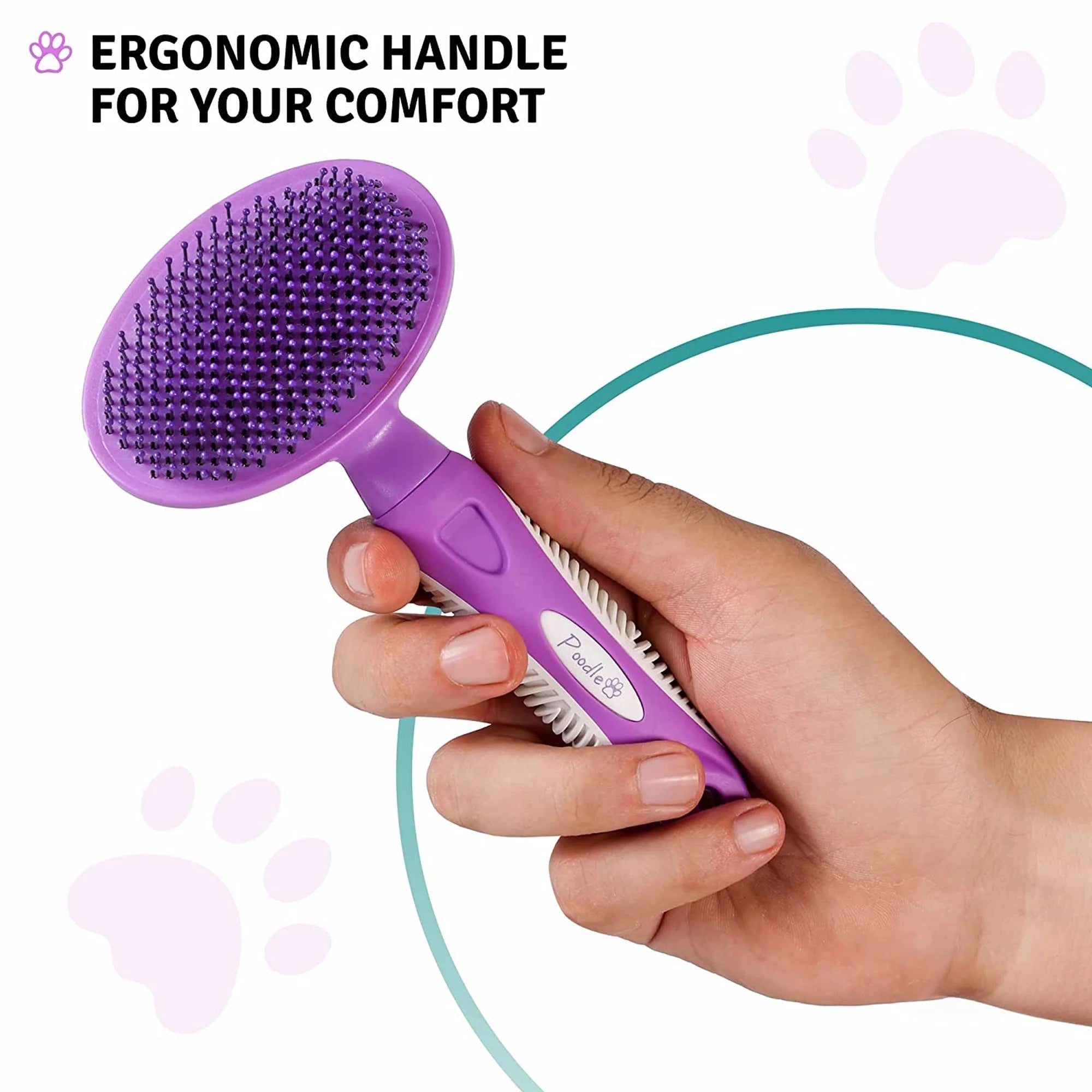 round Soft Bristle Hair Brush Pet Grooming Tool for Dogs & Cats, Purple - AURELLE