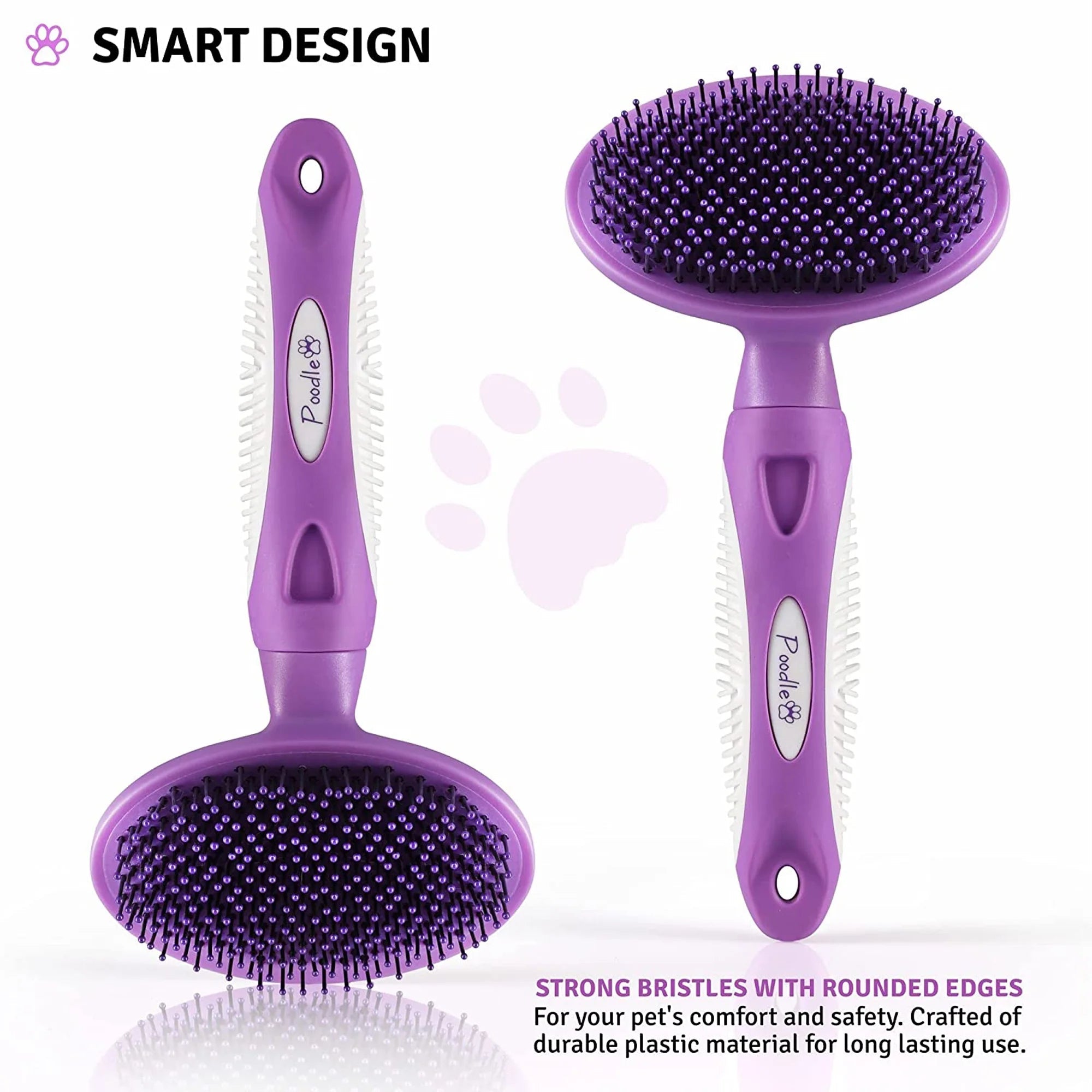 round Soft Bristle Hair Brush Pet Grooming Tool for Dogs & Cats, Purple - AURELLE